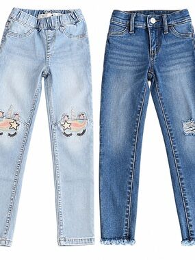 H&M Girls Light Wash and Dark Wash Unicorn Embroidered Jeans Old Navy Jeggings